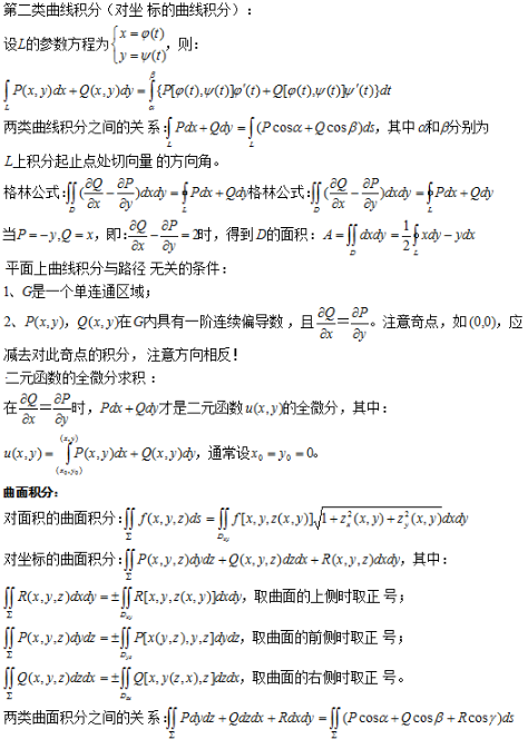 河南成人高考2022年10月专升本高等数学（一）复习：曲线曲面公式