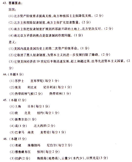 2009年成人高考地理历史试题及答案下(高起点)(图5) 2009年成人高考地理历史试题及答案下(高起点)(图5)