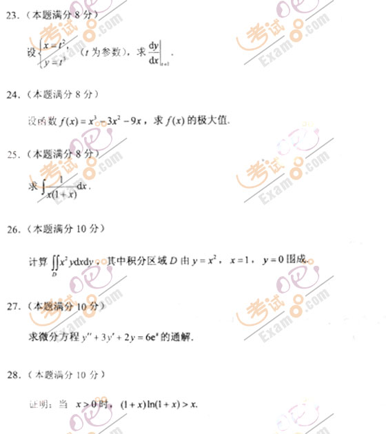 2010成人高考专升本高数(一)试题及答案(图4) 2010成人高考专升本高数(一)试题及答案(图4)