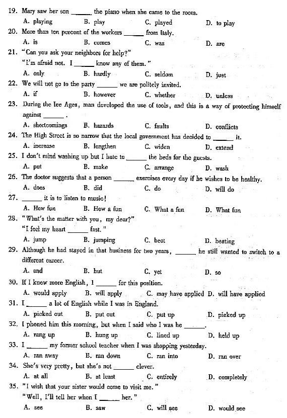 2004年成人高考专升本大学英语试题及答案(图2) 2004年成人高考专升本大学英语试题及答案(图2)