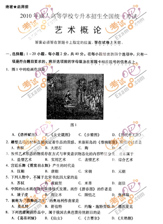2010成人高考专升本艺术概论试题及答案(图1) 2010成人高考专升本艺术概论试题及答案(图1)