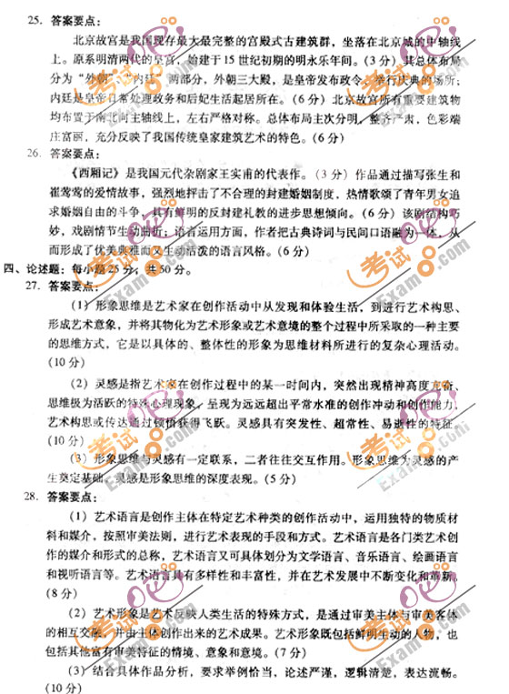 2010成人高考专升本艺术概论试题及答案(图5) 2010成人高考专升本艺术概论试题及答案(图5)